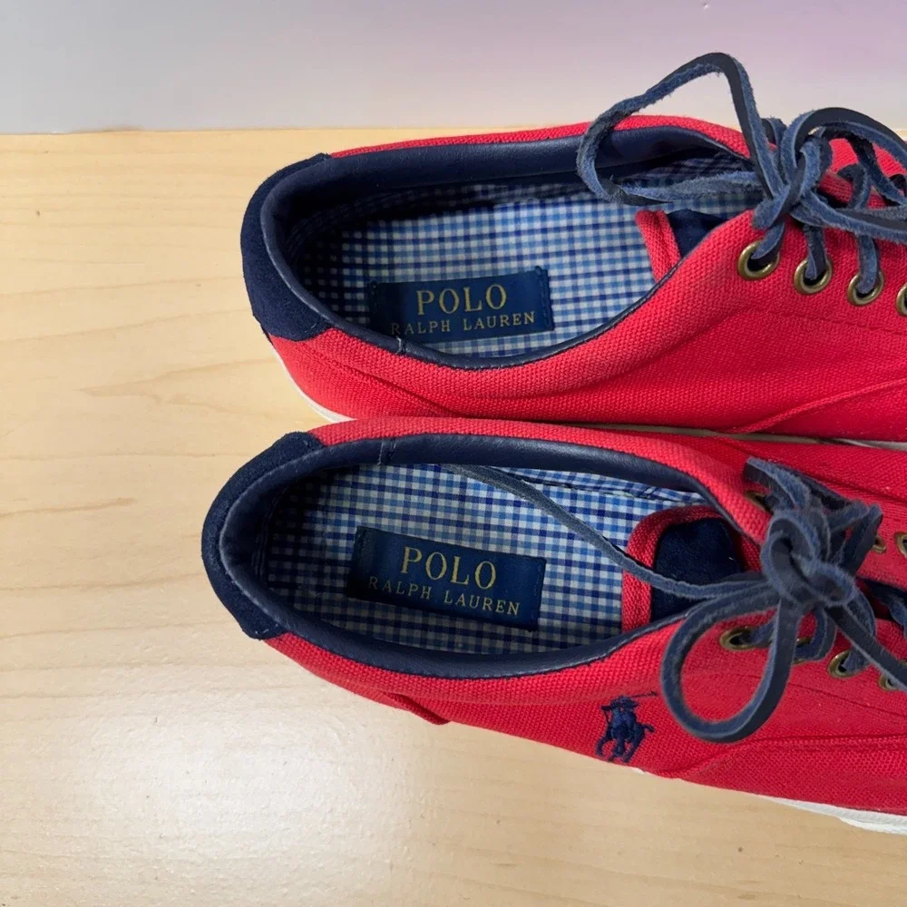 Polo Ralph Lauren Vaughn Men's 8D Red Canvas Leather Low Top Boat Shoes Sneakers